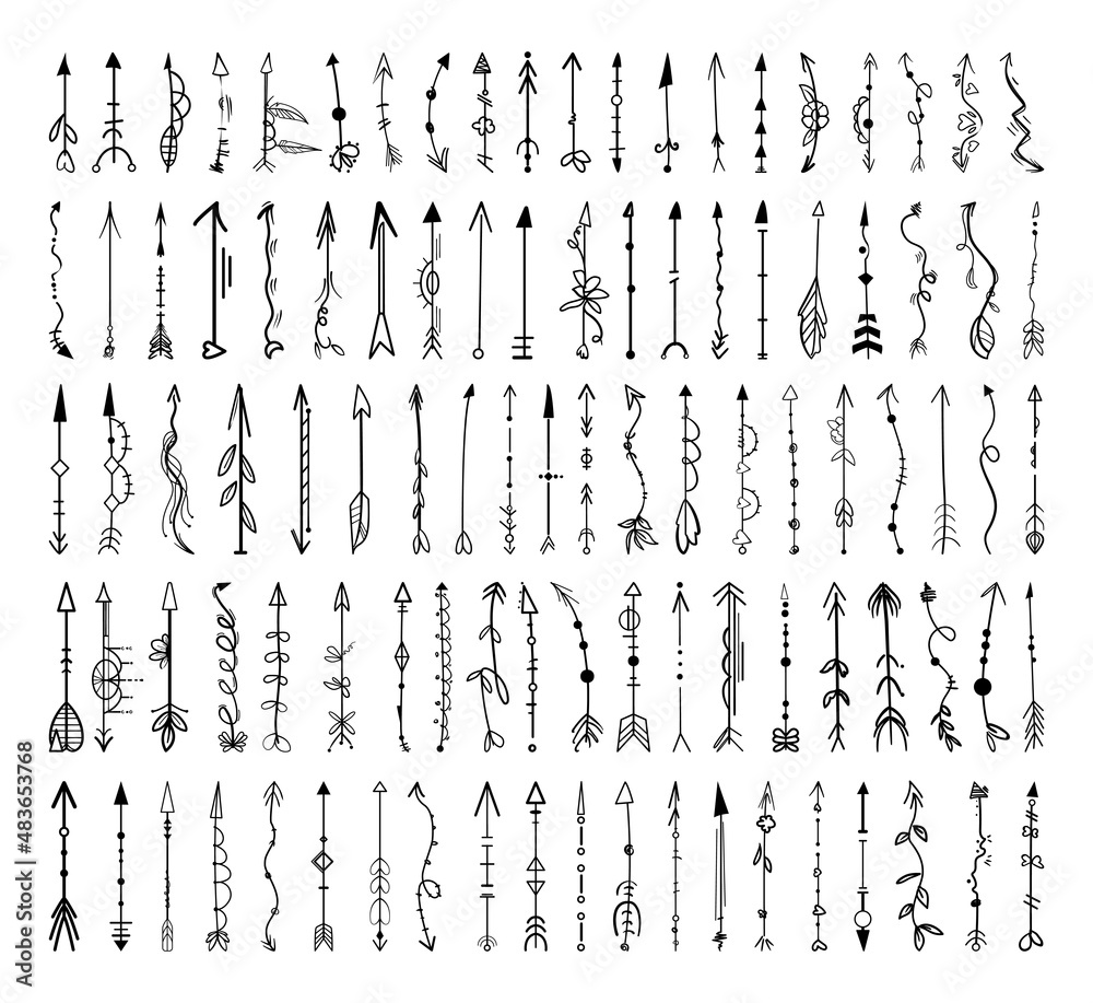 Collection of black and white arrows in hand drawing style. Objects for ...