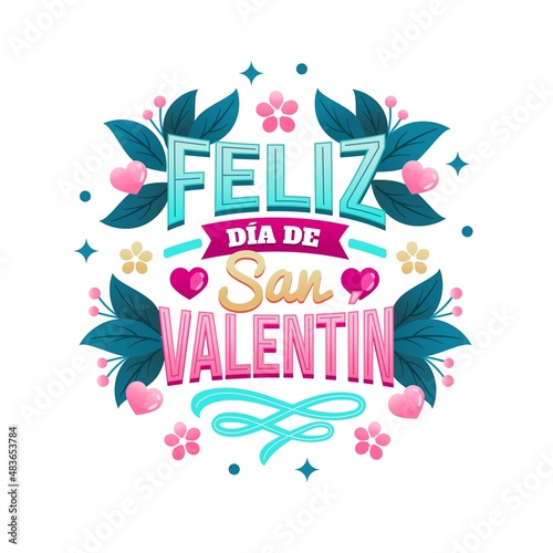 flat happy valentine day lettering spanish design vector illustration design vector illustration