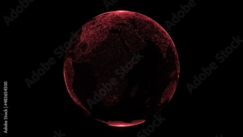 Digital red planet Earth on a black background.