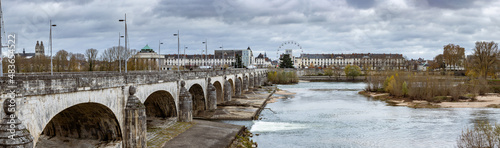 autumn panoramic view of the 18th century stone bridge Wilson bridge over the Loire river in Tours is one of the largest cities in the Centre-Val de Loire region of France photo