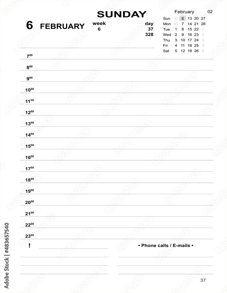 Daily planner for business. February 2022 diary. Calendar 2022 dated template Daily planner for business. February 2022 diary. Calendar 2022 dated template