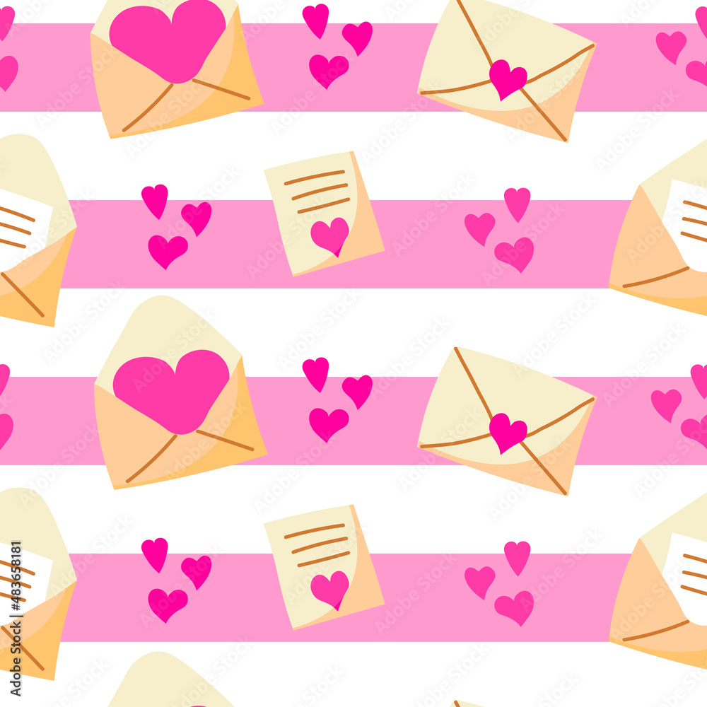 Striped seamless pattern with love letters and hearts. Vector illustration Striped seamless pattern with love letters and hearts. Vector illustration