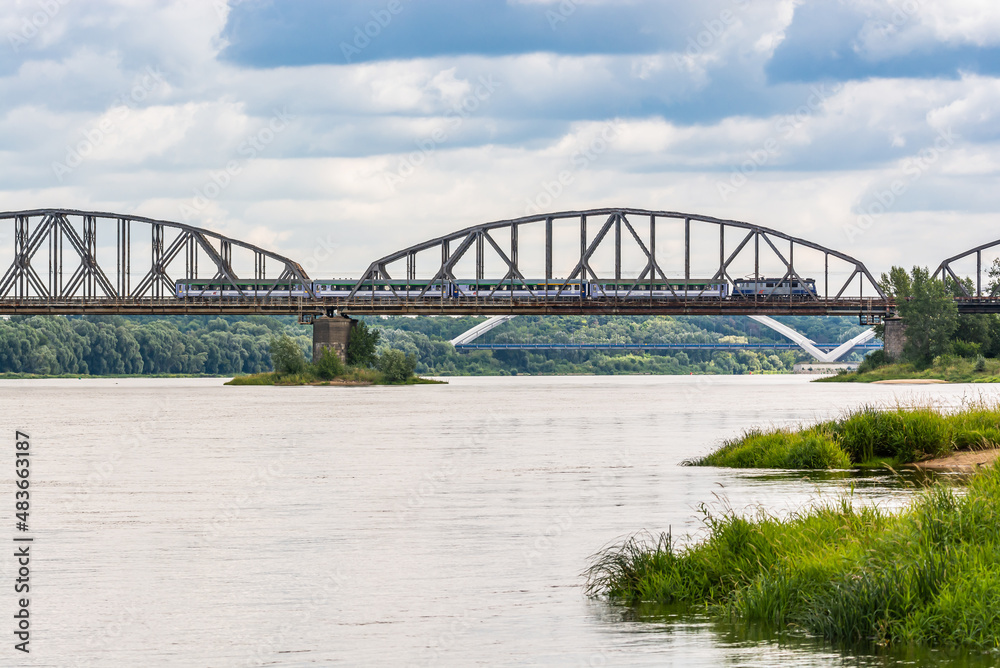 Torun, Poland - August 11, 2021. Ernest Malinowski Railway Bridge - Most kolejowy im. Ernesta Malinowskiego - in Summer