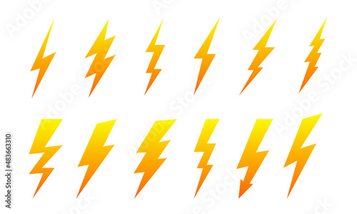 Lightning thunderbolt icon vector. Flash symbol illustration. Lighting Flash Icons Set. Flat Style on white background.