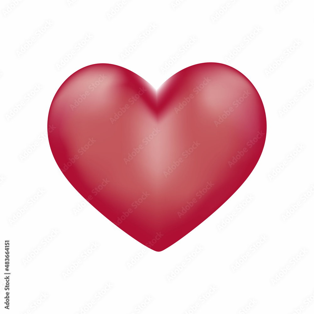 Red heart on white background. Valentine's day romance symbol.  Vector illustration.