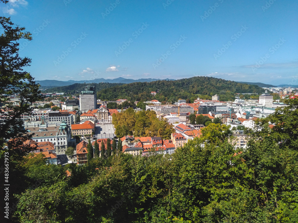 View of Ljubljana city center and close surrounding, Slovenia