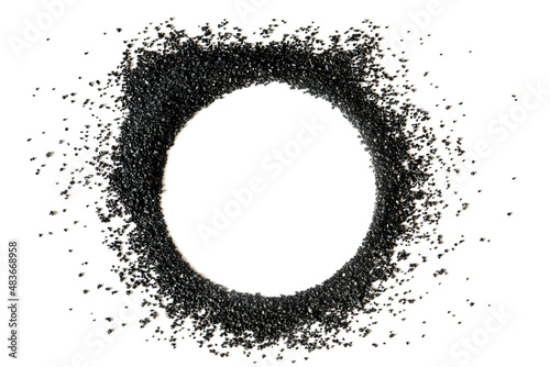 round frame made of black volcanic sand on a white background