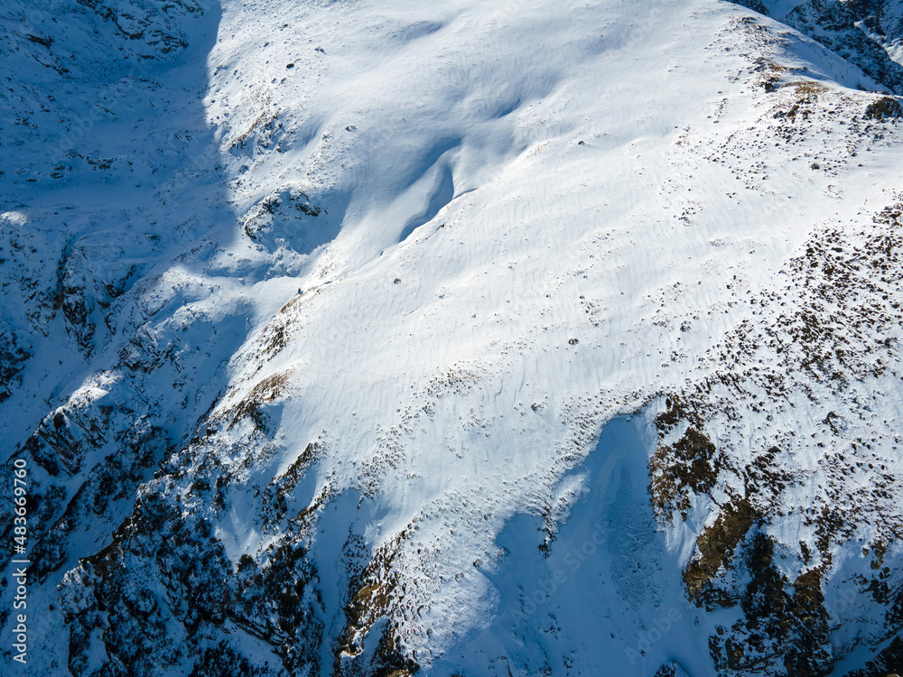 Aerial winter landscape of Rila Mountain near Malyovitsa peak, Bulgaria Aerial winter landscape of Rila Mountain near Malyovitsa peak, Bulgaria