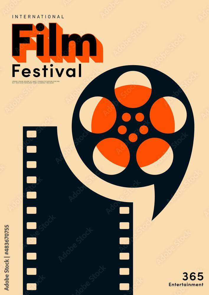 Movie and film poster design template background with vintage film reel