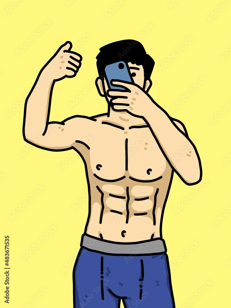 Fototapeta premium cute man cartoon on yellow background