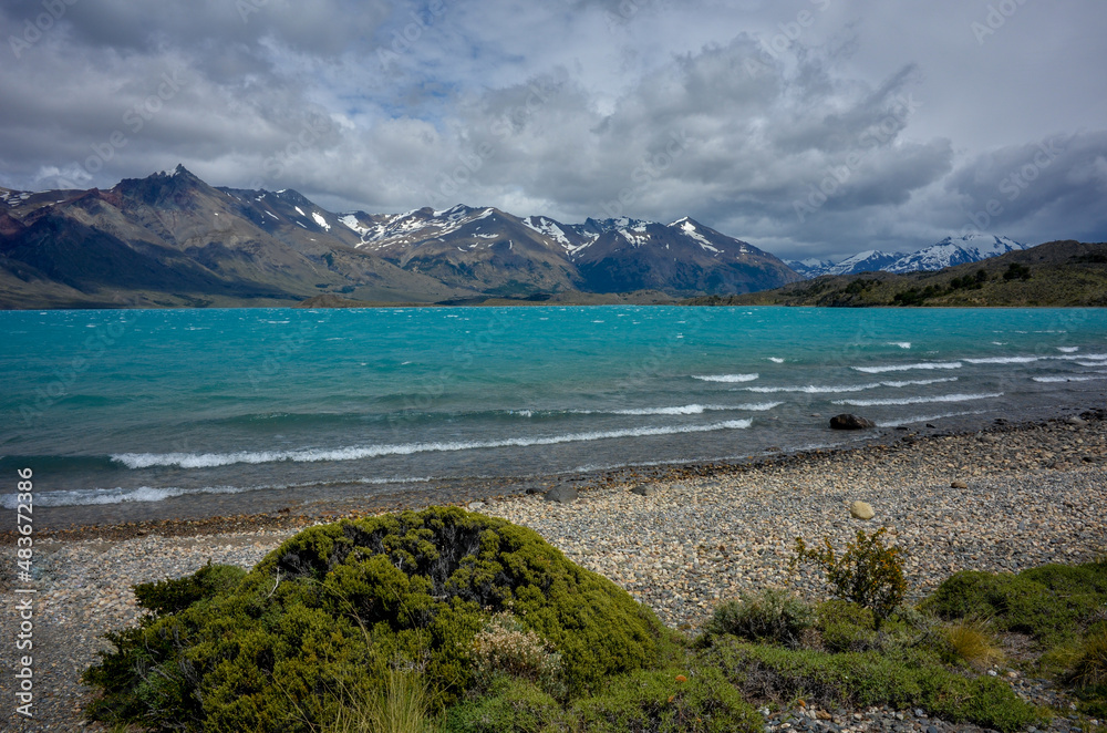 beautiful turquoise colored water of Lago Belgrano lake, patagonia, Argentina