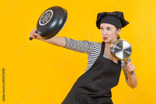 Woman cook. Girl cook in po...