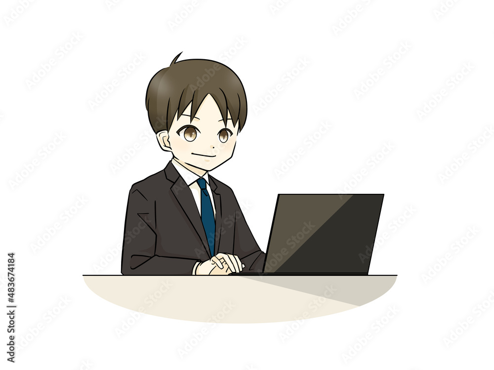 ノートパソコンを使っているスーツ姿の男性