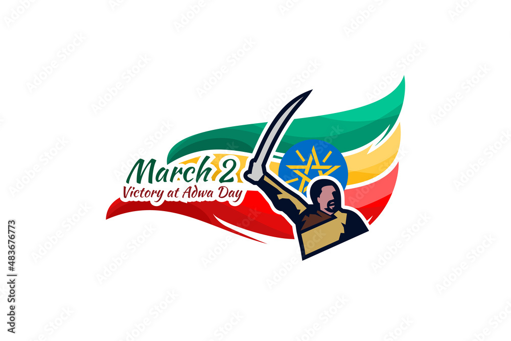 March 2, Victory at Adwa Day. Public holidays in Ethiopia vector illustration. Suitable for greeting card, poster and banner. March 2, Victory at Adwa Day. Public holidays in Ethiopia vector illustration. Suitable for greeting card, poster and banner.