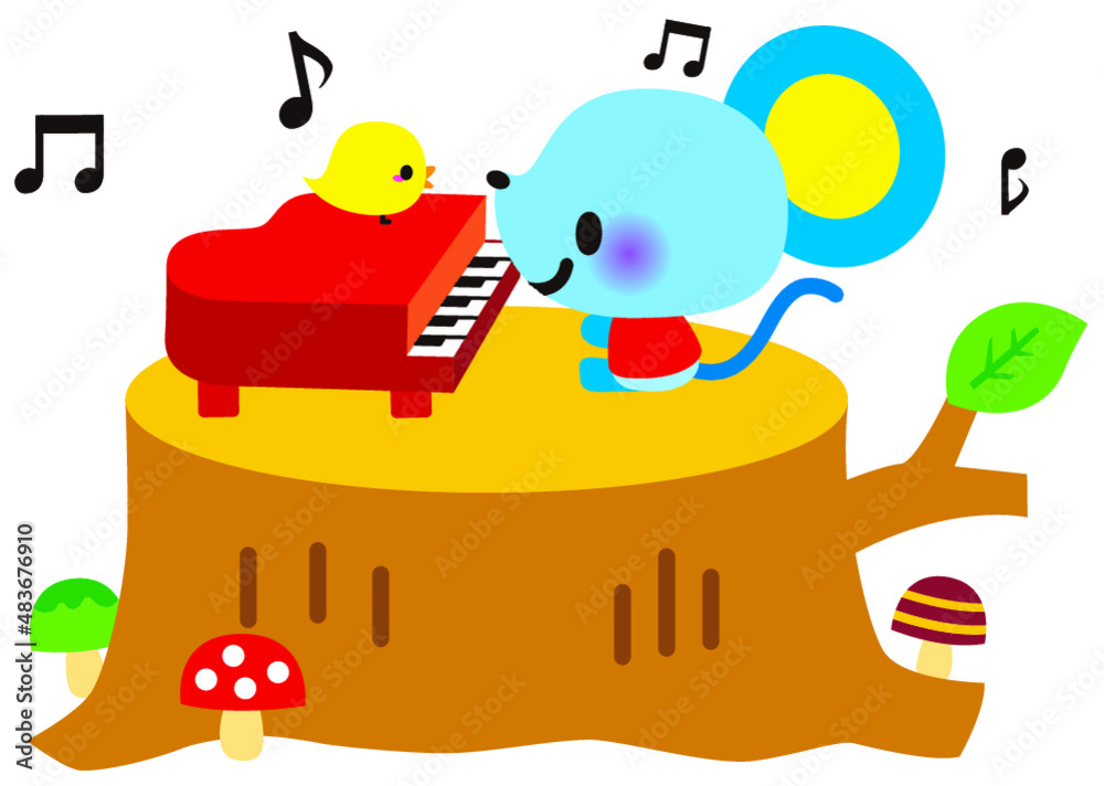 ピアノ 音楽 音符 ネズミ 動物 音楽会 ヒヨコ Stock Vector Adobe Stock