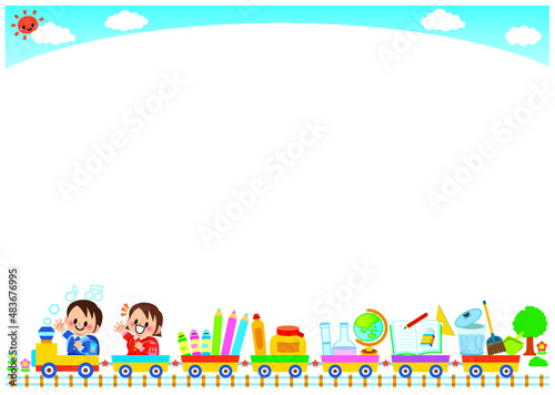 小学生,小学校,学校,フレーム,子供,汽車,文具,誕生日,文房具,お知らせ,枠,メッセージ,見出し,掲示板