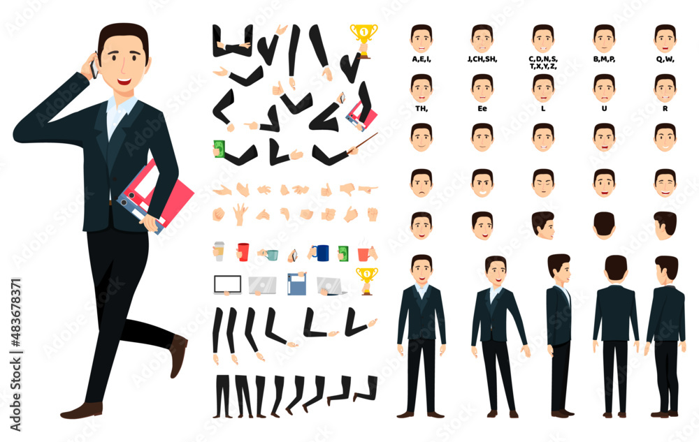 Business character set front, side, back view animated character ...