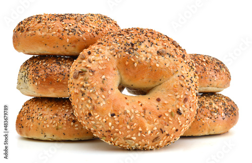 Foto Everything Bagels Isolated on White background