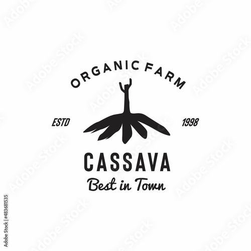 ILLUSTRATION VECTOR GRAPHIC OF black silhouette cassava plant tree from organic farm organic food organic cassava GOOD FOR cassava vintage logo farm farmer food industry