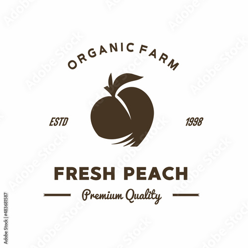 ILLUSTRATION VECTOR GRAPHIC OF black silhouette fresh peach fruit from organic farm product GOOD FOR fresh peach vintage logo organic fruit product logo at fruit market fruit industry grocery