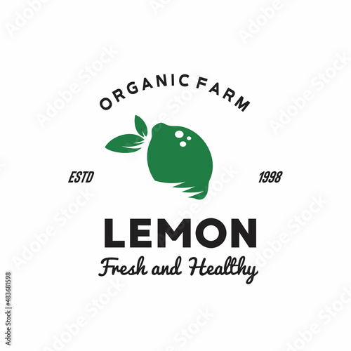 ILLUSTRATION VECTOR GRAPHIC OF fresh healthy green lemon from organic farm GOOD FOR green lemon vintage logo fresh and healthy lemon fruit product retail grocery fruit market