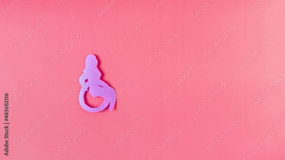Banner figure of a man in a wheelchair on a red background. Social and household protection of people with disabilities. Banner figure of a man in a wheelchair on a red background. Social and household protection of people with disabilities.