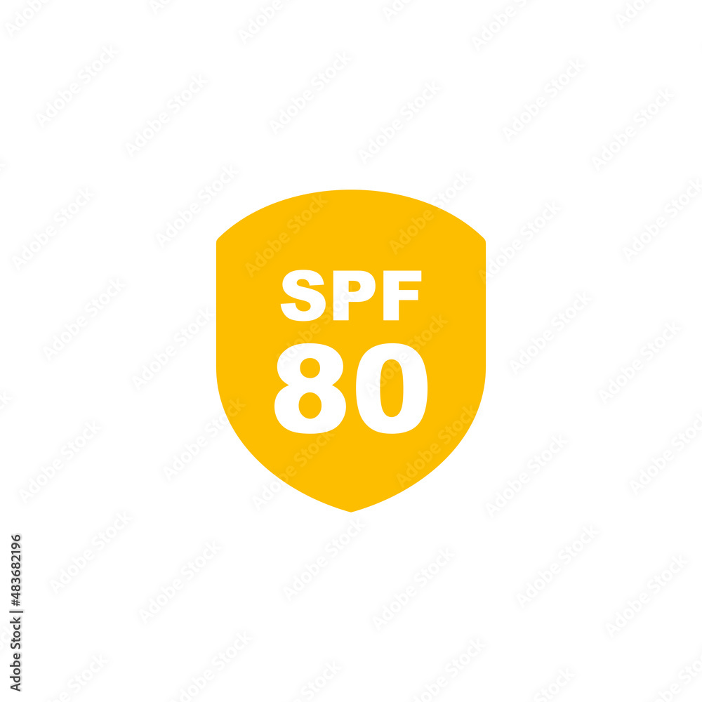 Sun protection SPF 80 simple flat icon vector. SPF 80 icon. Shield icon Sun protection SPF 80 simple flat icon vector. SPF 80 icon. Shield icon