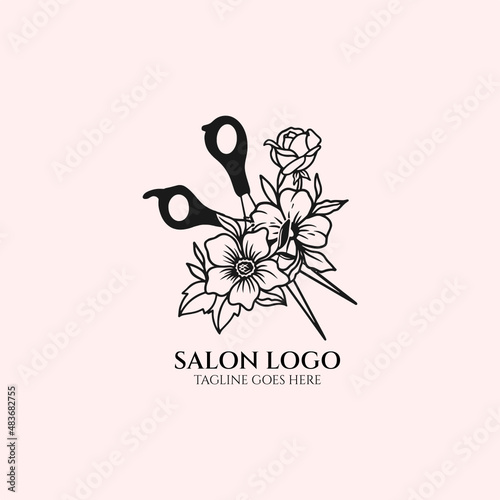 scissors flower for hair salon logo, logo for the salon, scissors and flower logo, beauty salon logo, flower barber. 