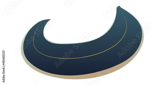 Good asphalt road. Quality modern empty highway. Suburban intercity pathway. Sharp turn in circle with descent. Isolated on white background. Vector
