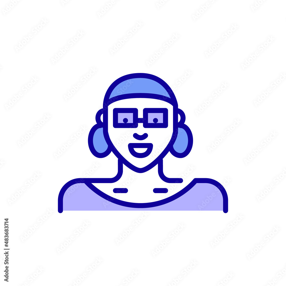 Woman wearing a head scarf in glasses with big ring earrings. Pixel perfect, editable stroke fun color avatar icon Woman wearing a head scarf in glasses with big ring earrings. Pixel perfect, editable stroke fun color avatar icon