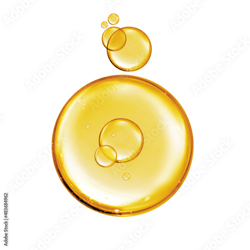 yellow bubble oil or serum isolated on white background. Beauty and skincare