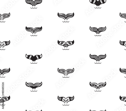 Seamless pattern with whale tales in Maori style. Vector illustration