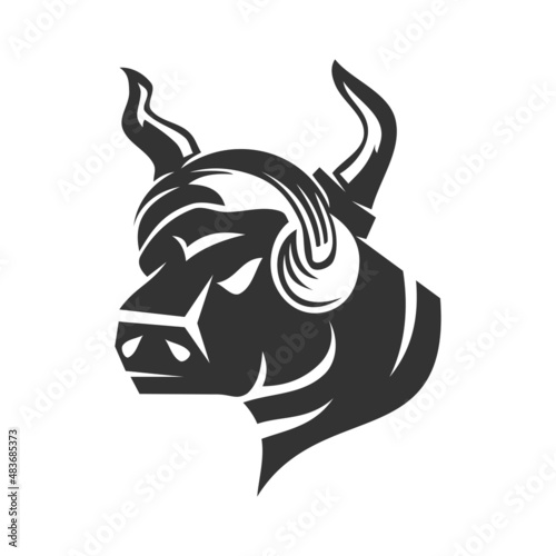 bull head with headphones Icon Illustration Brand Identity