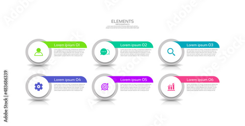 Elements business infographic template colorful with 6 step