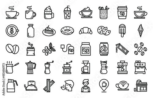Coffee related icon set, Coffee maker machine, Coffee shop and More.