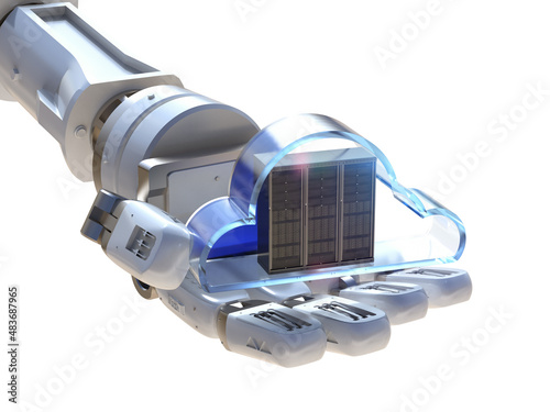 Cloud computing technology with server in robotic hand