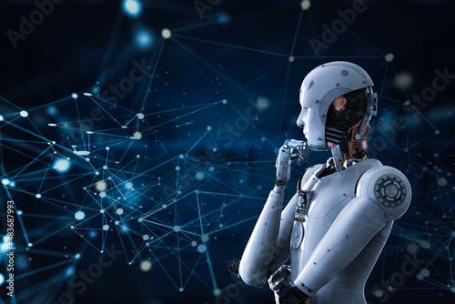 Technology connection concept with 3d rendering connection structure with robot