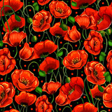 red poppy flowers beautiful bright seamless pattern. vector repeating texture, endless background