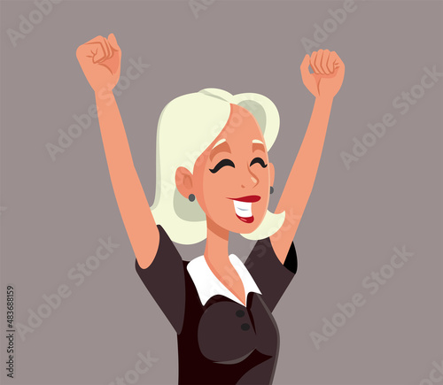 Cheerful Woman Expressing Excitement and Happiness Vector Cartoon