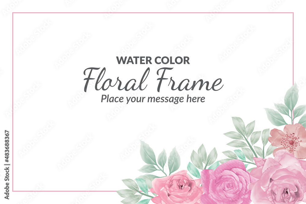 Soft purple green floral frame background with watercolor 
