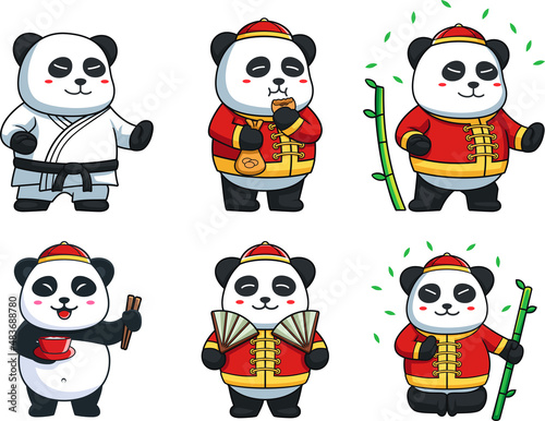 Set of Cute Chinese Panda mascot Illustration