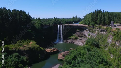 Flight over the amazing waterfall of Saltos del Itata, Chile