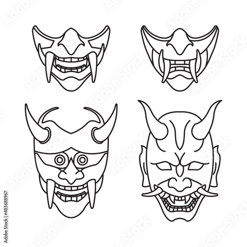 Japan mask  oni mask  devil Japan mask tattoo vector illustration