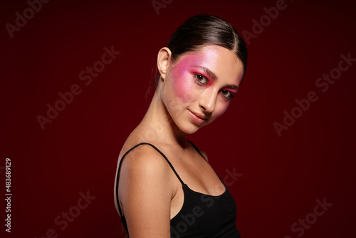 fashionable woman posing bright makeup fashion charm cropped view unaltered