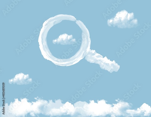 青空に浮かぶ雲と雲形の虫メガネ