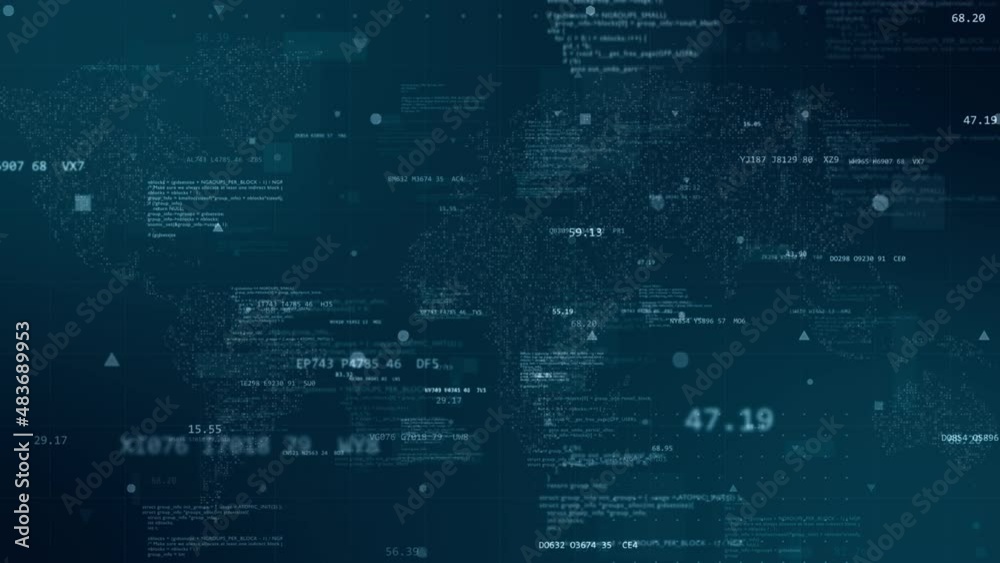 Motion graphic of Blue digital cyberspace with program code levitation on futuristic map background technology abstract background concept seamless loop video