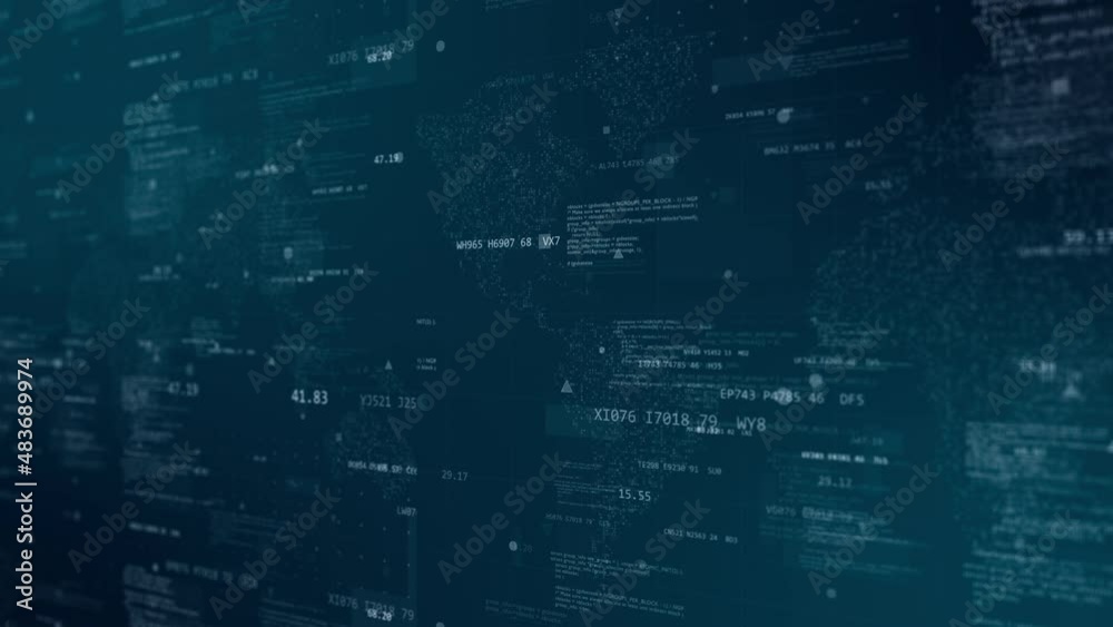 Motion graphic of Blue digital cyberspace with program code levitation on futuristic map background technology abstract background concept seamless loop video