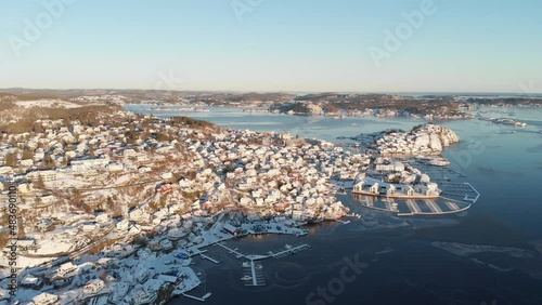 Bird's Eye View Of Kragerø City During Winter Season On A Sunny Day In Norway. - aerial photo