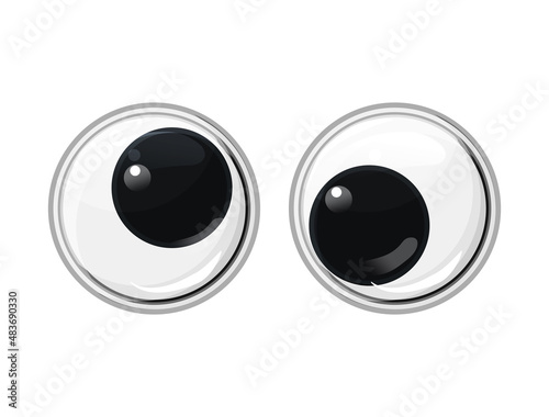 Oblique plastic toy eyes. Fun safe toys. Vector cartoon illustration on a white isolated background