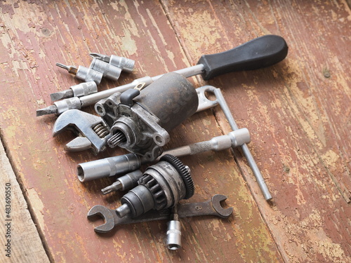 starter repair parts and tools on table